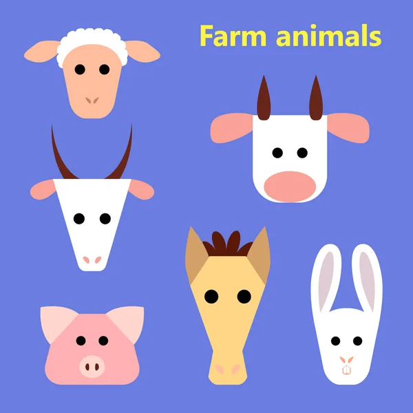 Ensemble de têtes d'animaux de ferme — Image vectorielle
