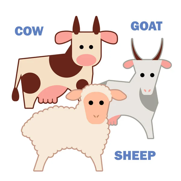 Zagroda zwierzęta krowy, owce i kozy na białym tle — Wektor stockowy