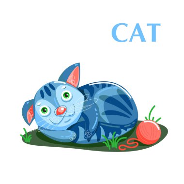 Konu bir top ile bir maçtan sonra dinlenme eğitim flashcard yavru kedi
