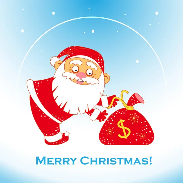 Navidad Santa Claus con bolsa de dinero . — Vector de stock