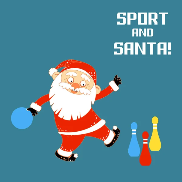 Santa Claus, hrát sportovní hry bowling — Stockový vektor