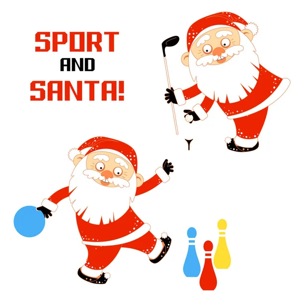 Conjunto de Papai Noel jogando jogos de esportes —  Vetores de Stock
