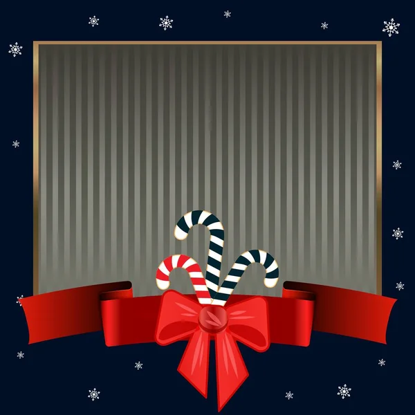 Karácsonyi candy bot. Elegáns szigorú sötét kék háttérben arany keretben a szöveg, a téli téma. — Stock Vector