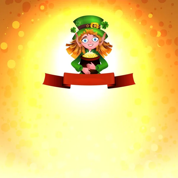 Leprechaun avec un pot d'or et de trèfle pour la conception d'impression — Image vectorielle