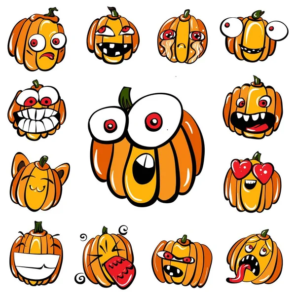 Set of vector isolated icons Halloween pumpkins — Stock Vector