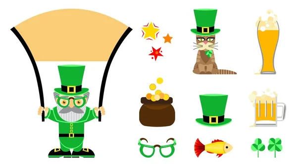 Set of flat vector icons for St. Patrick s Day. — Stock Vector