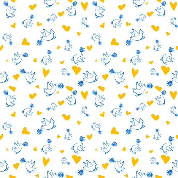 Kuşlar ve çiçeklerle kusursuz bir desen.