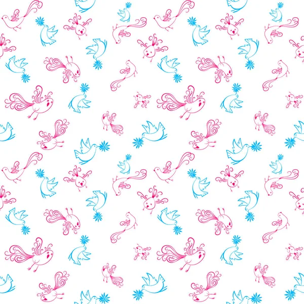 Kuşlar ve çiçeklerle kusursuz bir desen.