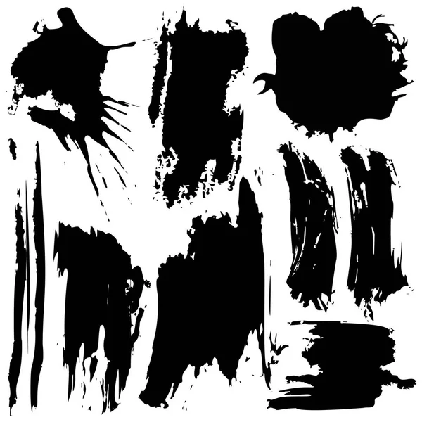 Set of black grunge ink blobs - vector. — Stock Vector