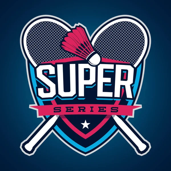 Badminton Super Series Vector Logo Raquete Shuttlecock Sinal Proffessional Para — Vetor de Stock