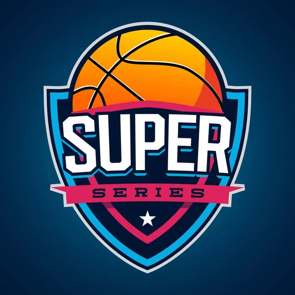 Basketball Super Series Vector Logo Ball Professionelles Zeichen Für Schule — Stockvektor