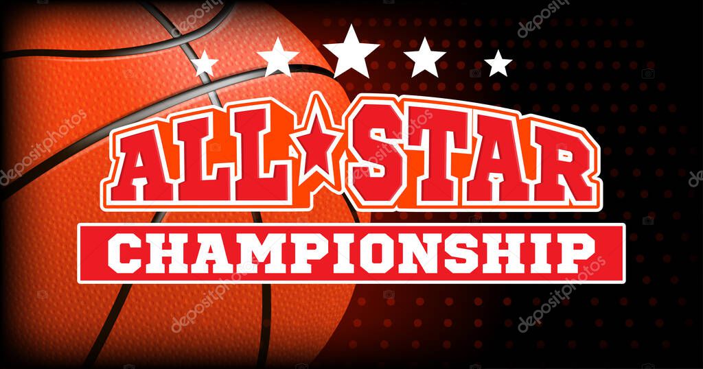 Allstar basketball championship placard with realistic ball