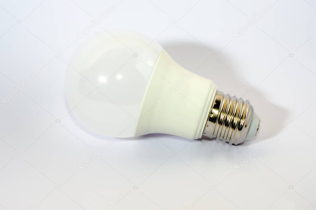 Led lamp white background technologies. ecological lamp Energy efficiency concept. Led lamp with LED contacts. Electrician work.