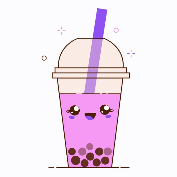 Pink Bubble Milk Tea Ads Delicious Tapioca Black Pearls Cute — Stock Vector