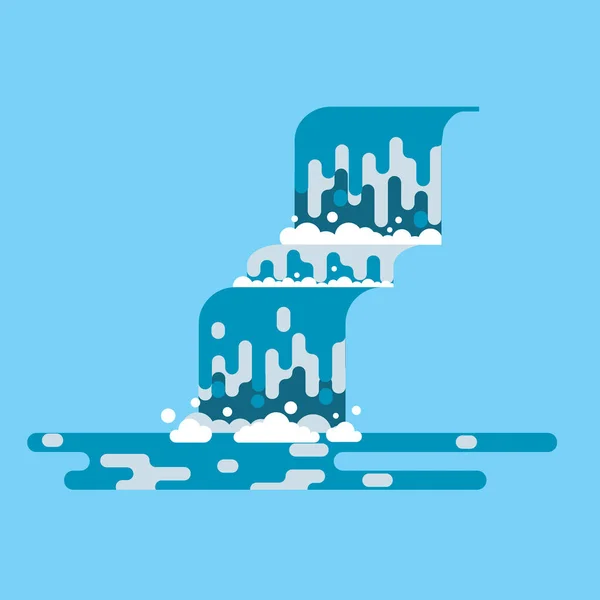 Paesaggio a cascata. Fiume di montagna con cascata. Illustrazione del fumetto piatto vettoriale — Vettoriale Stock