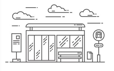 Otobüs durağı vektör çizgisi çizimi. Metrodan çık. Vektör özeti izole edilmiş illüstrasyon