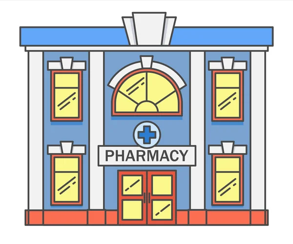 Farmacia edificio medicina concetto. La forma architettonica può essere utilizzata per la progettazione di siti web, infografica. Illustrazione vettoriale. — Vettoriale Stock