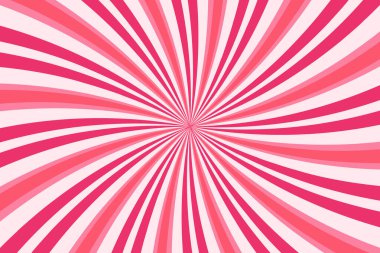 Çilek ve krema dokusuna sahip şeker desenli bir arka plan. Spiral pembe vektör tatlı girdap. Soyut radyal çizgi film lokum posteri.