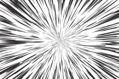 Manga hız çizgileri etkisi. Radyal anime geçmişi. Perspektif hareket ve patlama ışınları. Comic Explosion çerçeve parıltısı ve kükreme gücü. Vektör eşmerkezli bg
