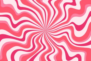 Girdap şeklinde kıvrımlı kıvrımlı şeker desenli arka plan. Krema ve pembe tatlı lolipop vektör girdabı. Çilek retro radyal ışınları. Yaz posterini tedavi et..