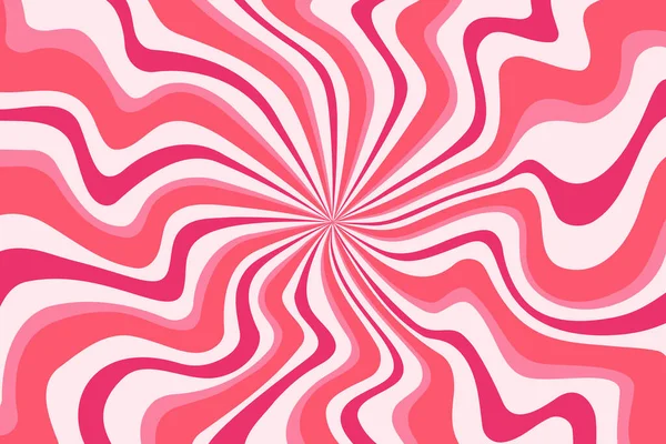 Girdap şeklinde kıvrımlı kıvrımlı şeker desenli arka plan. Krema ve pembe tatlı lolipop vektör girdabı. Çilek retro radyal ışınları. Yaz posterini tedavi et..