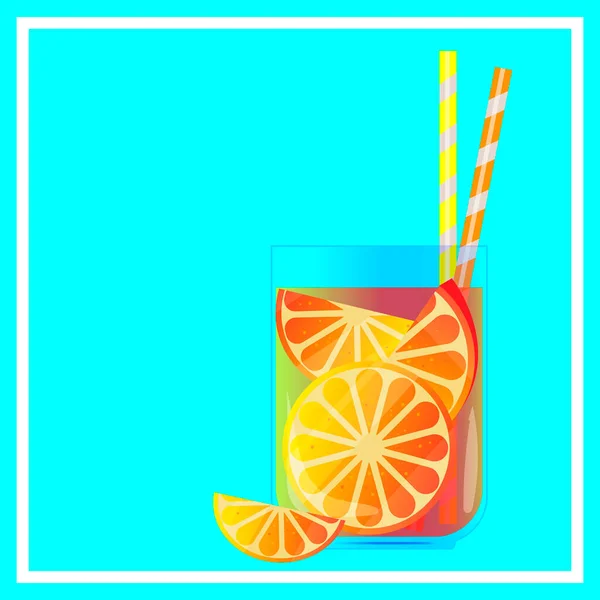 Web Refresh Limonáda Ilustrace Sklenici Pomerančovými Plátky Brčkem Retro Styl — Stock fotografie