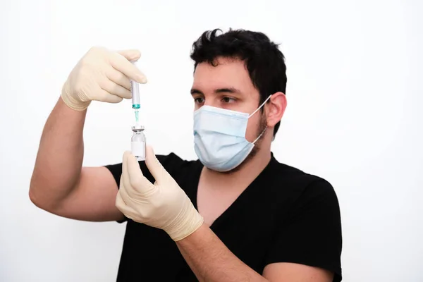 Infirmière Qui Extrait Vaccin Flacon Avec Une Seringue Concept Vaccin — Photo