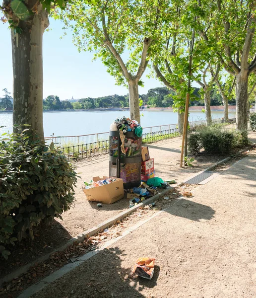 Madrid España Mayo 2020 Desbordamiento Papelera Lago Casa Campo — Foto de Stock