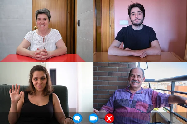 Aile video ekranı. Konferans uygulaması arayüzü. Dört kişi..
