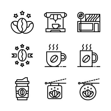Temel vektör kahve ikonu: premium kahve, kahve yıldızı, kafe, espresso, makine, restoran, kupa, içecek, sıcak, fincan, dükkan, tabela