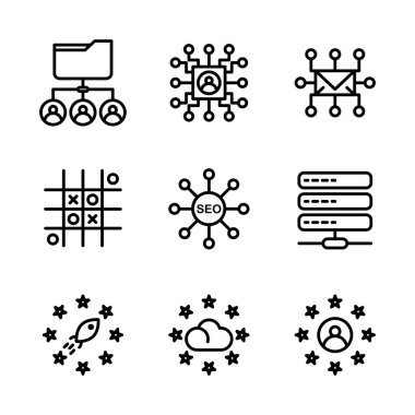 Temel vektör arama motoru optimizasyon simgesi paylaşım kullanıcısı, paylaşım belgesi, devre, posta, swot, zayıflık, fırsatlar, güç, arama motoru, pazarlama, hedef alma, veri tabanı, sunucu, depolama