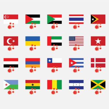 Bayrak korona virüs ikonu Singapur, Filistin, Sudan, Tayland, Türkiye, Ukrayna, Birleşik Emirlikler Arap, Birleşik Devletler, Vietnam, yemen, Ermenistan, Şili, Küba, Danimarka, Cibuti, Gine, Honduras, Jamaika
