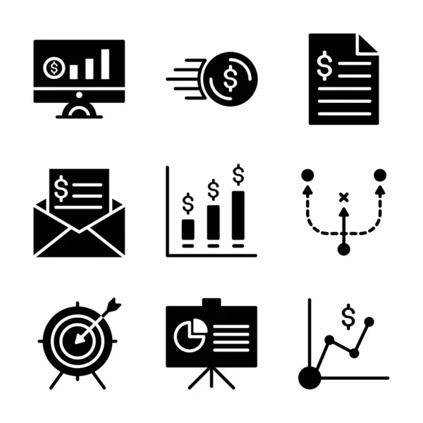 Office Business Icon Set Include Monitoring Report Sales Fast Money — стоковый вектор