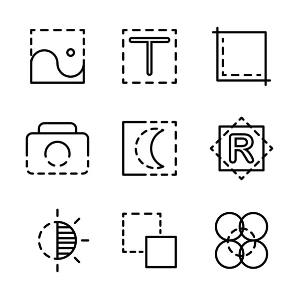 편집기 아이콘 집합에는 이미지 텍스트 카메라 콘트라 재크기 날카로운 — 스톡 벡터