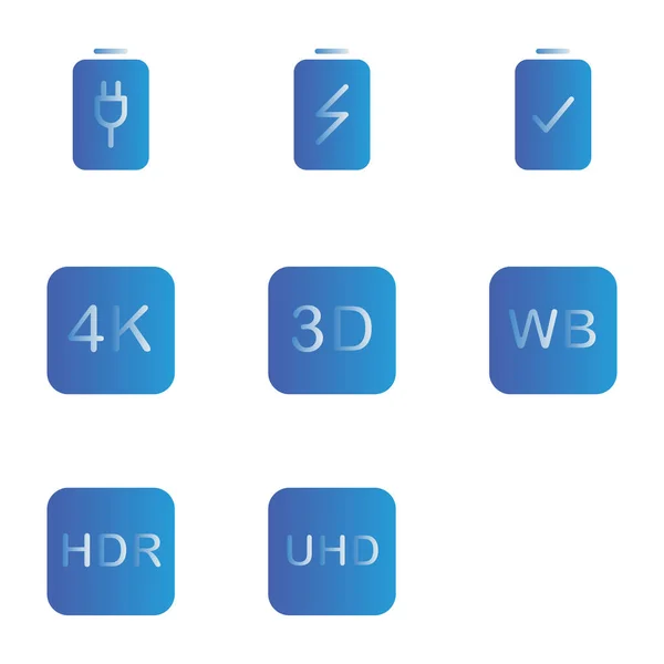 Photo Editor Icon Set Include Battery Charge Device Plug Charging — Stock Vector