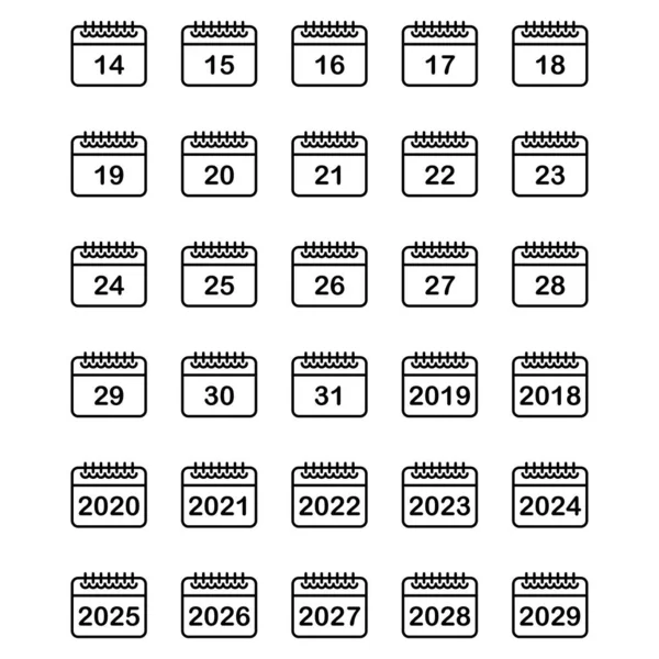 Kalender Vektor Ikon Set Svart Illustration Isolerad För Grafisk Och — Stock vektor