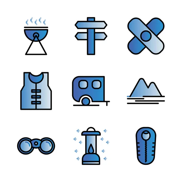 Camping Icon Set Outline Style Including Barbeque Camp Cooking Survive — стоковый вектор
