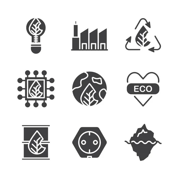 Ecology Natural Icon Set Glyph Include Light Blub Leaf Electricity — Stock Vector