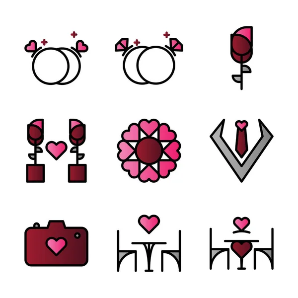 Icône Mariage Vectoriel Base Comprennent Anneau Rose Fleur Cravate Appareil — Image vectorielle