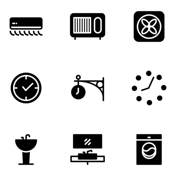 Conjunto Iconos Muebles Decoración Incluye Aire Acondicionado Reloj Lavabo Lavadora — Vector de stock