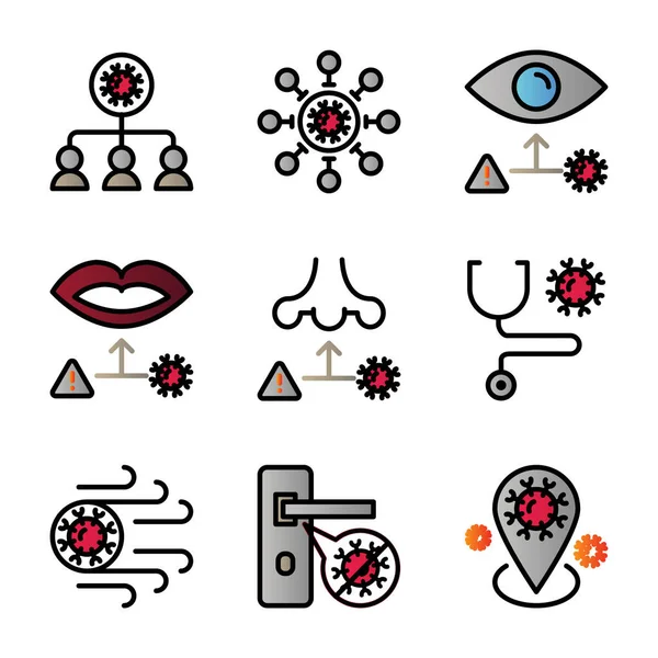 Corona Virus Icon Set Include Virus Social Distancing Tube Infection — стоковый вектор