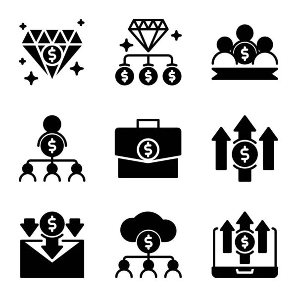 Geschäfts Und Finanzsymbole Umfassen Diamant Organisation Tasche Pfeil Mail Finanzen — Stockvektor