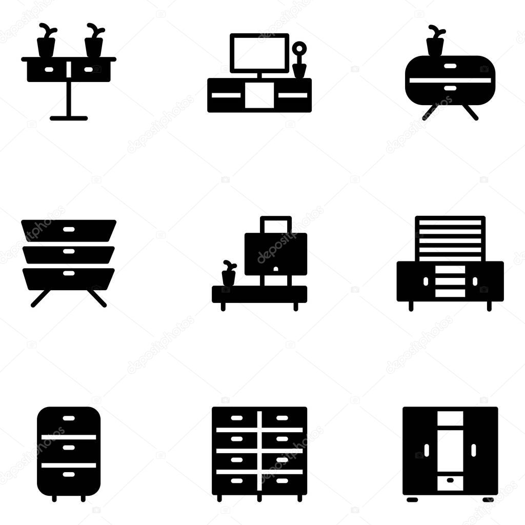 Furniture and decoration icon set include furniture,cabinet,wardrobe