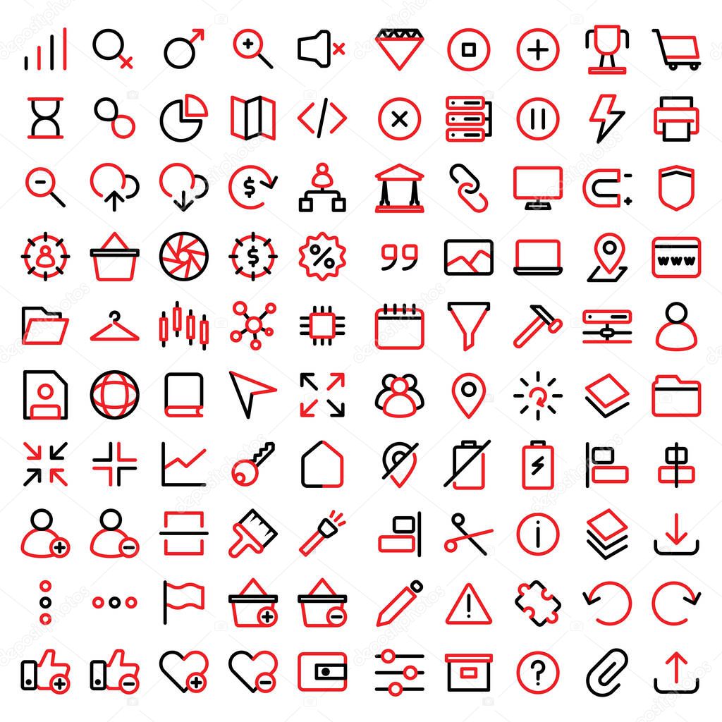 User interface icon set include diamond,pause,achievement,shopping,cross,data base,energy,printer,law,chain,computer,magnet,shield,quote,image,laptop,website,calendar,filter,hammer,avatar,team,loading