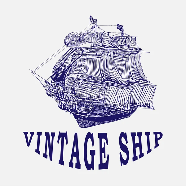 Logotipo Vintage Barco Mar Símbolo Océano Diseño Vector Ilustración Retro — Archivo Imágenes Vectoriales