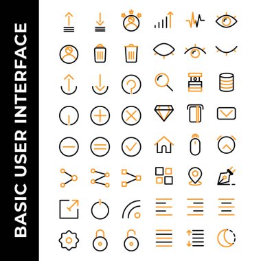 user interface icon set include profile,arrow,remove,trash,help,warning,add,share,power,network,setting,signal,network,find,data base,envelope,home,menu,draw,menu clipart