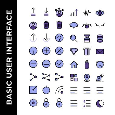 user interface icon set include profile,arrow,remove,trash,help,warning,add,share,power,network,setting,signal,network,find,data base,envelope,home,menu,draw,menu clipart