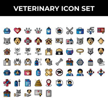 Veteriner ikonu seti arasında taşıyıcı, aşk, pati, klinik, şampuan, kedi, dong, steteskop, sıhhiye, ev, hayvan sever, hayvan sever, hayvan sever, takvim, ilaç, firar, kağıt, kaka, pin, hayvan sevici, hayvan sever
