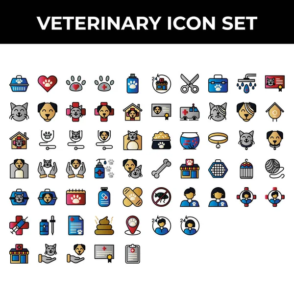 Veterinary Icon Set Include Carrier Love Paw Clinic Shampoo Cat — Stock Vector