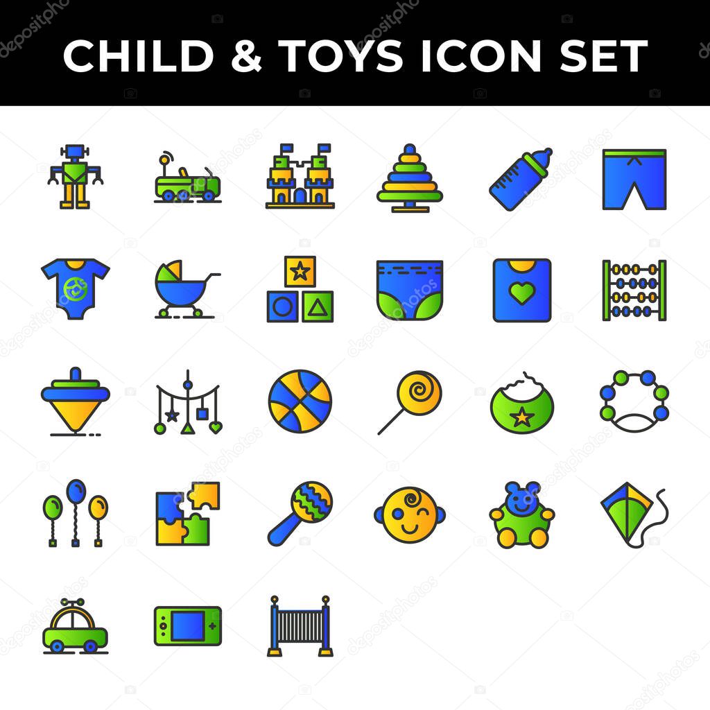 child and toys icon set include robot,car,castle,clothes,carriage,kids,spinning,hanging toy,balloon,puzzle,rattle,game boy,baby,feeding,diapers,shirt,saliva,children